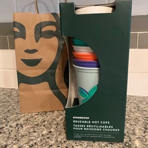 ⭐️NIB Starbucks Set of 6 Reusable Tropical Cups w Lids ⭐️